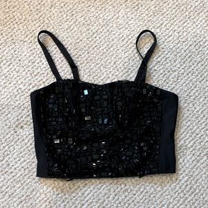 Phoebe Couture Black Jeweled bodice top